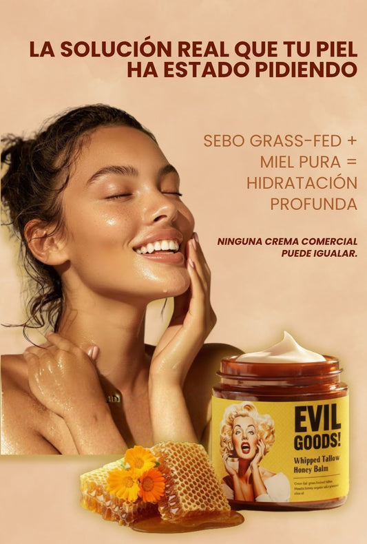 Evil Goods Crema Original, Hidratante de Sebo de Res Batido con Miel (Whipped Tallow Honey Balm) Piel normal y seca.